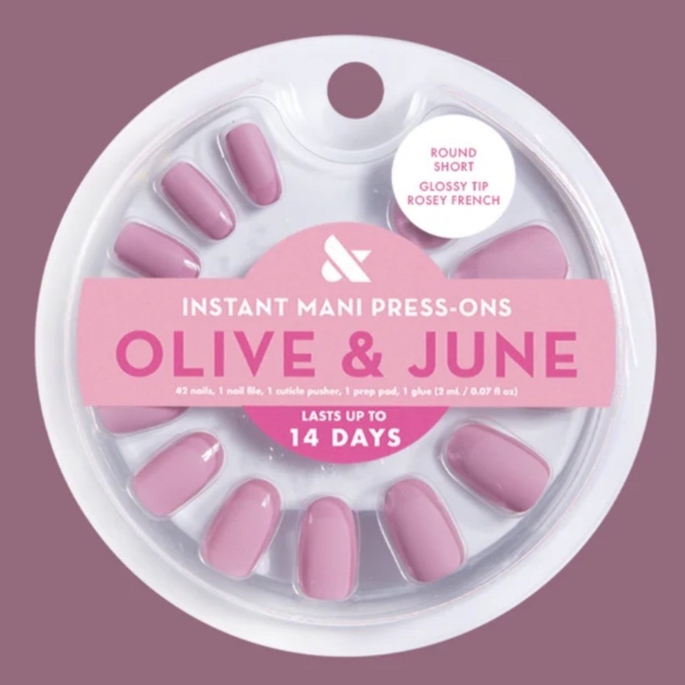 Olive & June Instant Mani Press-On Nails Rosey French Round Short 42ct New